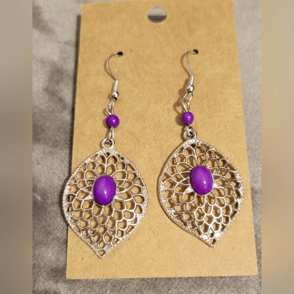 Purple and Silver Dangle Earrings